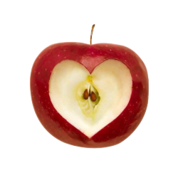 Apple with a heart cut into it